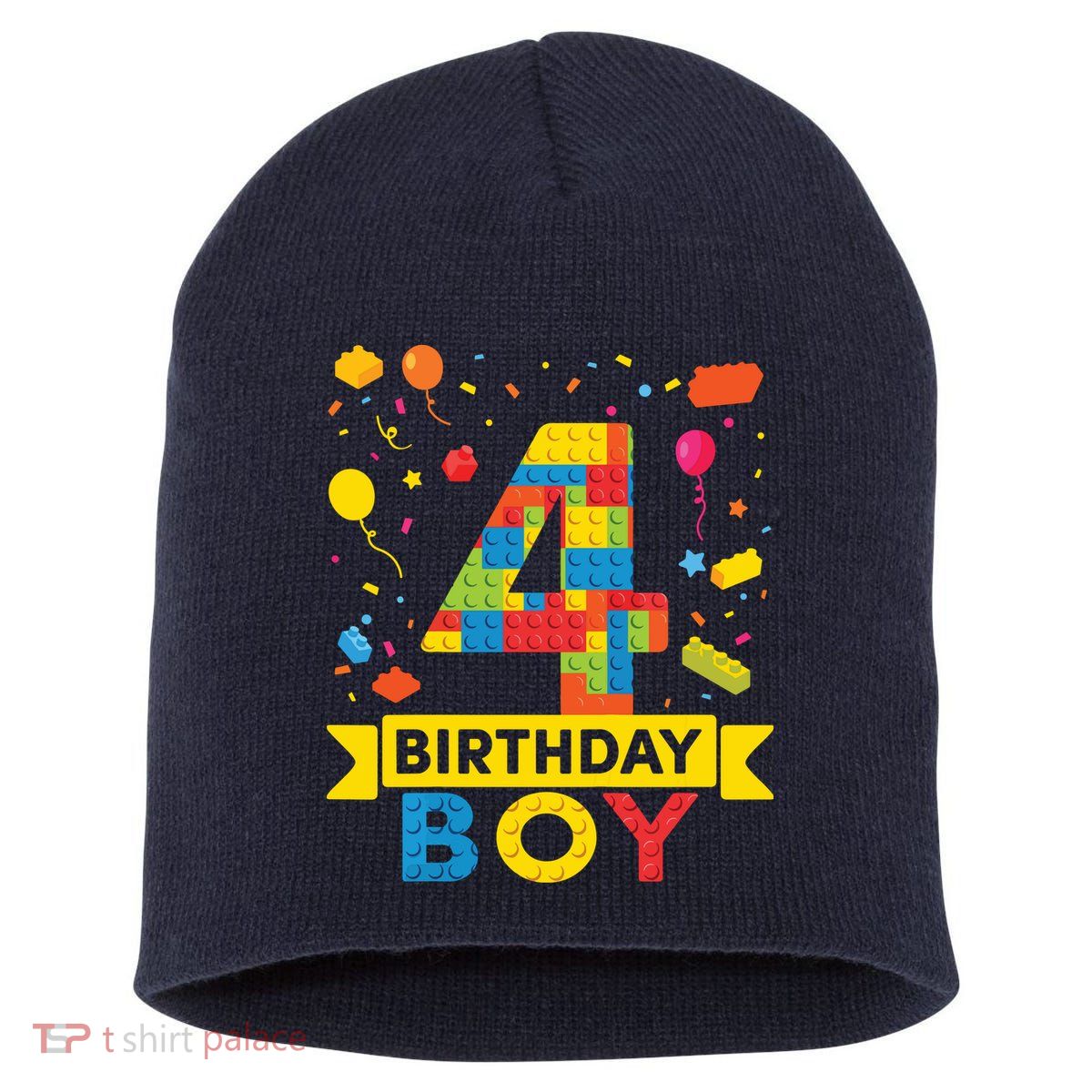 4 Year Old Building Blocks 4th Birthday Boy Short Acrylic Beanie