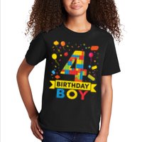 4 Year Old Building Blocks 4th Birthday Boy Kids T-Shirt
