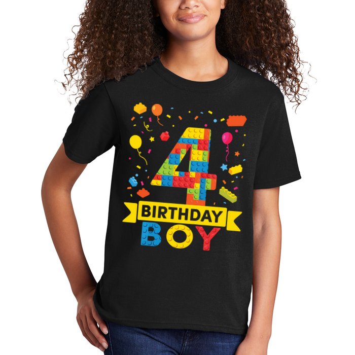 4 Year Old Building Blocks 4th Birthday Boy Kids T-Shirt