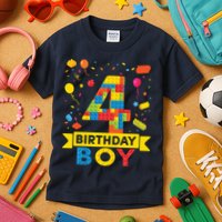 4 Year Old Building Blocks 4th Birthday Boy Kids T-Shirt