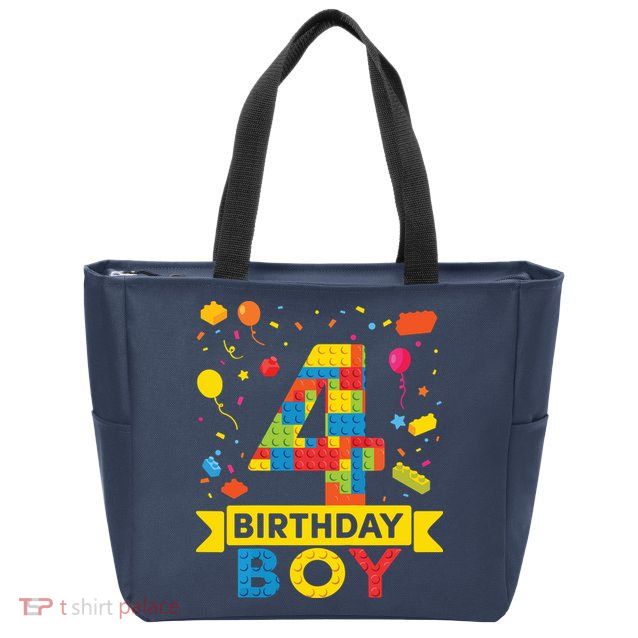 4 Year Old Building Blocks 4th Birthday Boy Zip Tote Bag