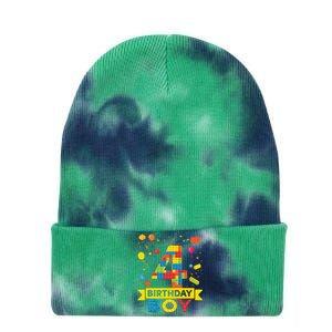 4 Year Old Building Blocks 4th Birthday Boy Tie Dye 12in Knit Beanie