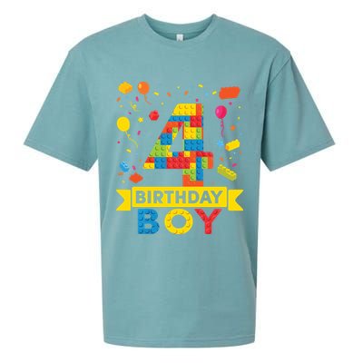 4 Year Old Building Blocks 4th Birthday Boy Sueded Cloud Jersey T-Shirt
