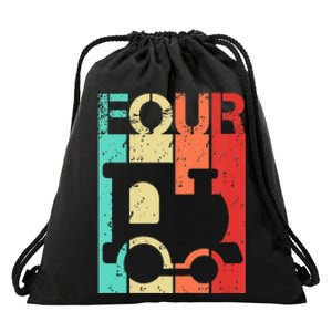 4 Year Old Train Birthday Fourth 4th Birthday Drawstring Bag