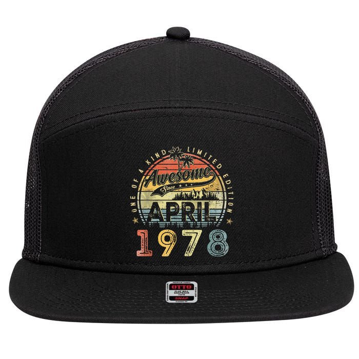 45 Year Old Awesome Since April 1978 45th Birthday 7 Panel Mesh Trucker Snapback Hat