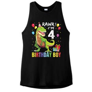 4 Year Old 4th Birthday Rex Dinosaur Ladies PosiCharge Tri-Blend Wicking Tank