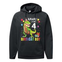 4 Year Old 4th Birthday Rex Dinosaur Performance Fleece Hoodie