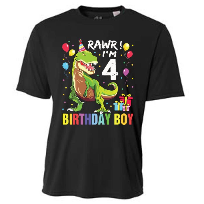 4 Year Old 4th Birthday Rex Dinosaur Cooling Performance Crew T-Shirt