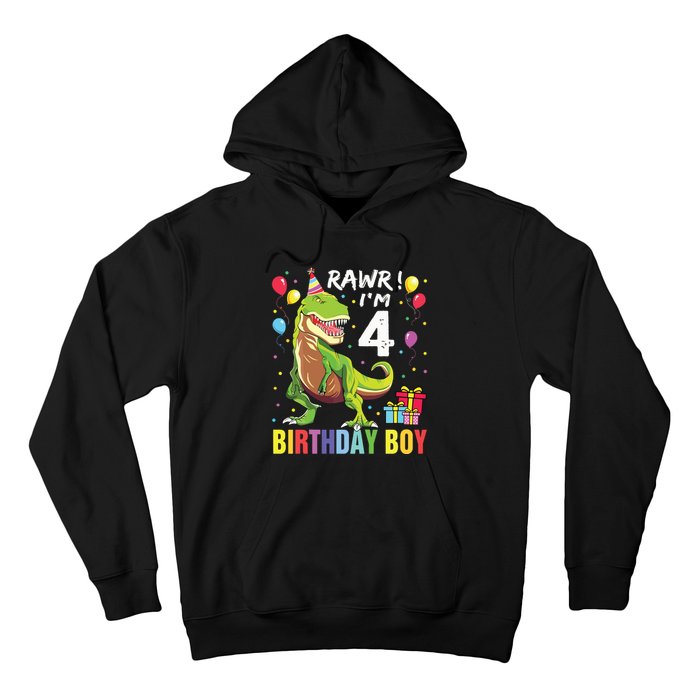 4 Year Old 4th Birthday Rex Dinosaur Hoodie