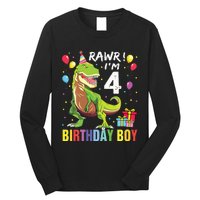 4 Year Old 4th Birthday Rex Dinosaur Long Sleeve Shirt