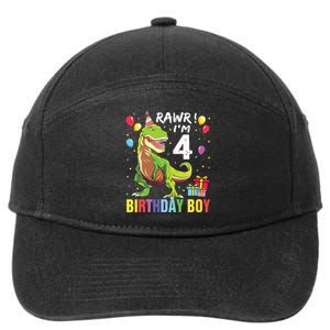 4 Year Old 4th Birthday Rex Dinosaur 7-Panel Snapback Hat