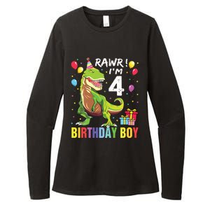 4 Year Old 4th Birthday Rex Dinosaur Womens CVC Long Sleeve Shirt