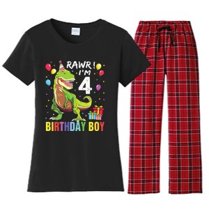 4 Year Old 4th Birthday Rex Dinosaur Women's Flannel Pajama Set