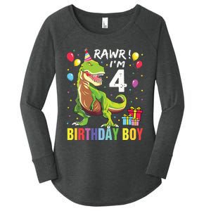 4 Year Old 4th Birthday Rex Dinosaur Women's Perfect Tri Tunic Long Sleeve Shirt