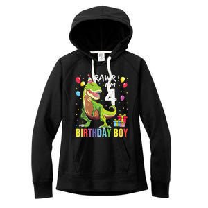 4 Year Old 4th Birthday Rex Dinosaur Women's Fleece Hoodie