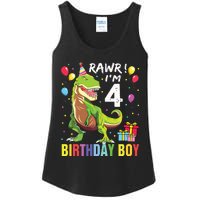 4 Year Old 4th Birthday Rex Dinosaur Ladies Essential Tank