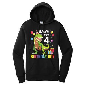 4 Year Old 4th Birthday Rex Dinosaur Women's Pullover Hoodie