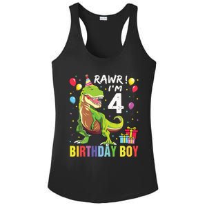 4 Year Old 4th Birthday Rex Dinosaur Ladies PosiCharge Competitor Racerback Tank