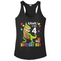 4 Year Old 4th Birthday Rex Dinosaur Ladies PosiCharge Competitor Racerback Tank