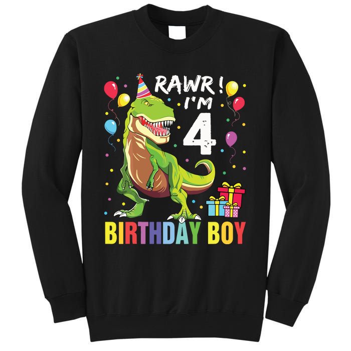 4 Year Old 4th Birthday Rex Dinosaur Tall Sweatshirt