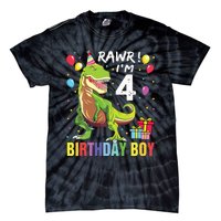 4 Year Old 4th Birthday Rex Dinosaur Tie-Dye T-Shirt