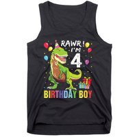 4 Year Old 4th Birthday Rex Dinosaur Tank Top