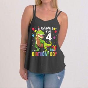 4 Year Old 4th Birthday Rex Dinosaur Women's Strappy Tank