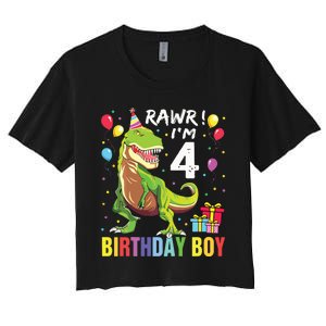 4 Year Old 4th Birthday Rex Dinosaur Women's Crop Top Tee