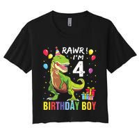 4 Year Old 4th Birthday Rex Dinosaur Women's Crop Top Tee