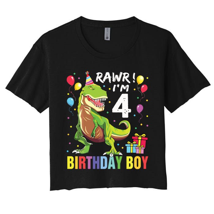 4 Year Old 4th Birthday Rex Dinosaur Women's Crop Top Tee