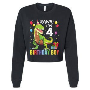 4 Year Old 4th Birthday Rex Dinosaur Cropped Pullover Crew