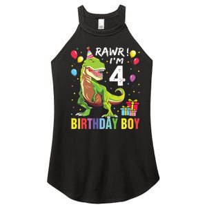 4 Year Old 4th Birthday Rex Dinosaur Women's Perfect Tri Rocker Tank