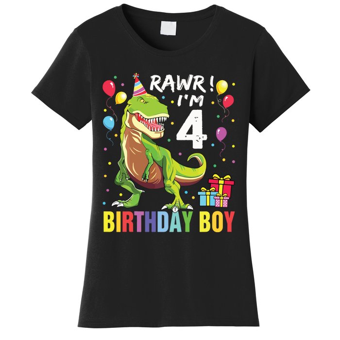 4 Year Old 4th Birthday Rex Dinosaur Women's T-Shirt