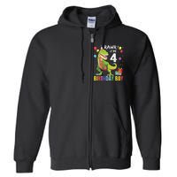 4 Year Old 4th Birthday Rex Dinosaur Full Zip Hoodie