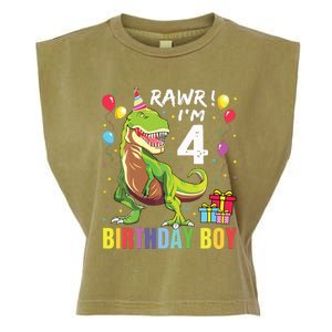 4 Year Old 4th Birthday Rex Dinosaur Garment-Dyed Women's Muscle Tee