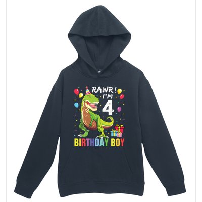 4 Year Old 4th Birthday Rex Dinosaur Urban Pullover Hoodie