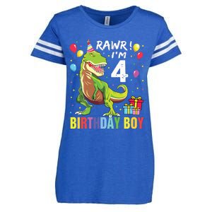 4 Year Old 4th Birthday Rex Dinosaur Enza Ladies Jersey Football T-Shirt