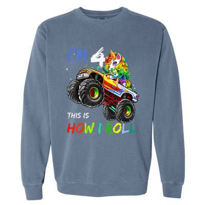 4 Years Old Unicorn Monster Truck 4th Birthday Gift For Garment-Dyed Sweatshirt