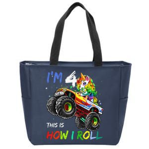 4 Years Old Unicorn Monster Truck 4th Birthday Gift For Zip Tote Bag