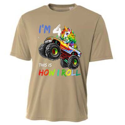 4 Years Old Unicorn Monster Truck 4th Birthday Gift For Cooling Performance Crew T-Shirt