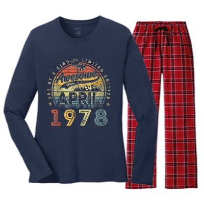 45 Year Old Awesome Since April 1978 45th Birthday Women's Long Sleeve Flannel Pajama Set 