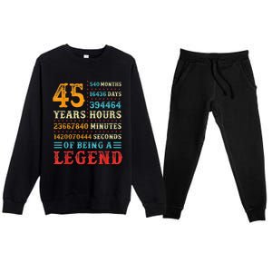 45 Years of Being a Legend, 45th Birthday Present Gift Premium Crewneck Sweatsuit Set