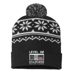 40 Year Old Forty Birthday Gift Level 40 Unlocked Gamer USA-Made Snowflake Beanie