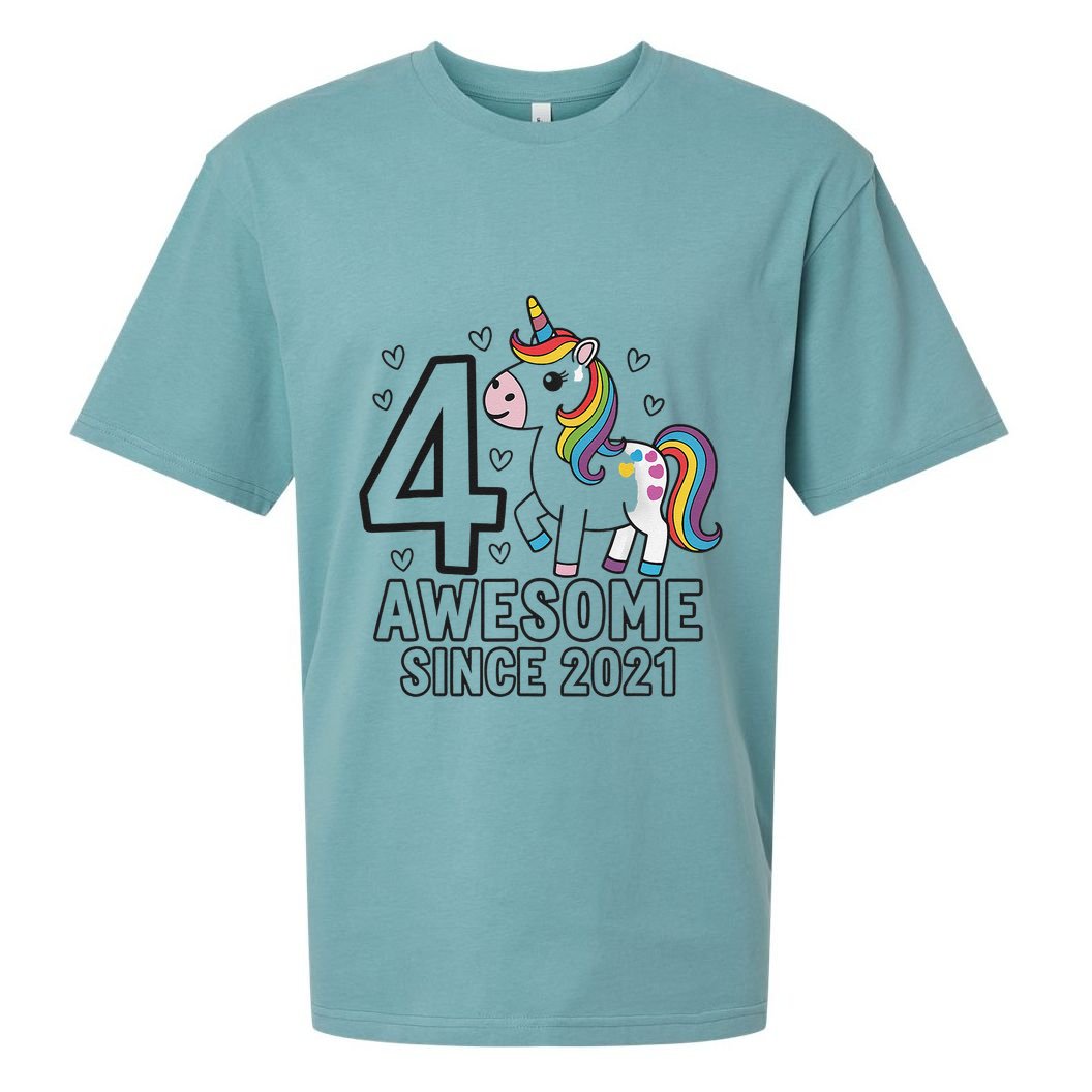 4 Year Old Unicorn Gifts For Girl 4th Birthday Party Gift Sueded Cloud Jersey T-Shirt