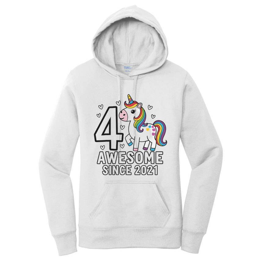 4 Year Old Unicorn Gifts For Girl 4th Birthday Party Gift Women's Pullover Hoodie