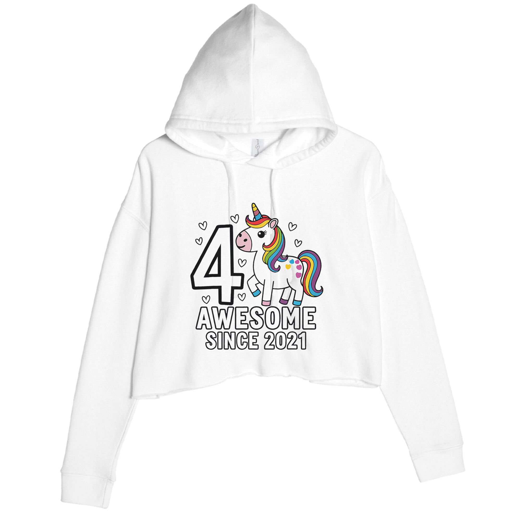 4 Year Old Unicorn Gifts For Girl 4th Birthday Party Gift Crop Fleece Hoodie