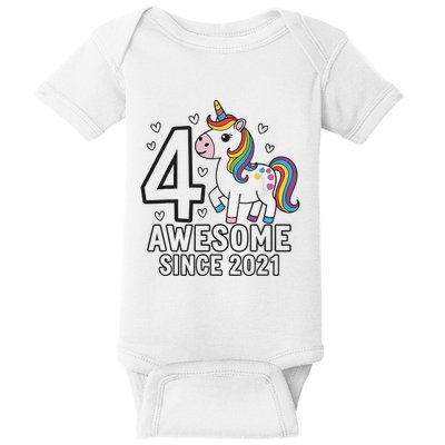 4 Year Old Unicorn Gifts For Girl 4th Birthday Party Gift Baby Bodysuit