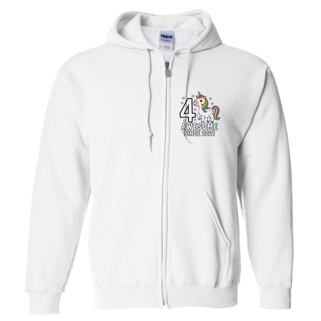 4 Year Old Unicorn Gifts For Girl 4th Birthday Party Gift Full Zip Hoodie