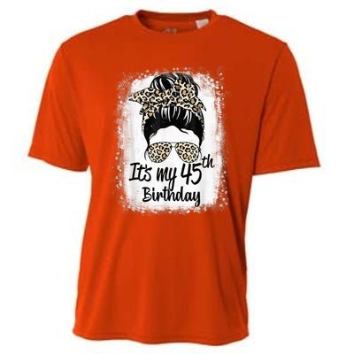 45 Years Old Messy Bun Leopard It's My 45th Birthday Cooling Performance Crew T-Shirt