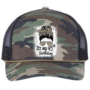 45 Years Old Messy Bun Leopard It's My 45th Birthday Retro Rope Trucker Hat Cap